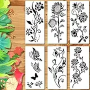 6pcs Garden Fence Large Flower Stencils, Flower Paint Stencils Floral Drawing Stencils Wall Stencils for Wall Decoration Home Floor Decor Drawing Supplies