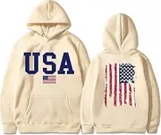 [Vivimeng] USA Sweatshirt Hoodie for Men American Flag Sweater Women Long Sleeve Pullover Unisex USA Sweater Hooded