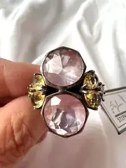 STEPHEN DWECK BUMBLE BEE ROSE & YELLOW QUARTZ 925SS RING BNWT & POUCH RETIRED