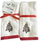 Nantucket Embroidered Christmas Tree Fingertip Towels Holiday Set of 2 White