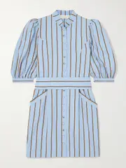 [DESTREE] DESTREE - Amoako Belted Striped Twill Mini Dress - Light blue - large large Blue