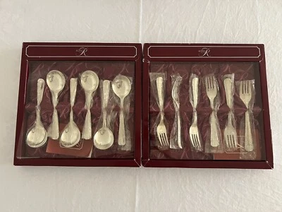 Vintage Retro Rodd Nemesia Silver Plate Fruit Dessert Spoon Fork Cutlery Set 6