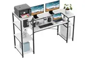 Large White Computer Desk with 4-Tier Storage Shelves and Monitor Shelf