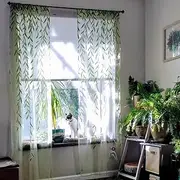 BROSHAN Green Sheer Window Curtain-Pocket Design Sheer Curtains Pretty Vine Curtain Single Panel Leaf Printed Curtain Sheers Voile Sheer Window Curtain Panels for Kids Bedroom Living Room Nursery