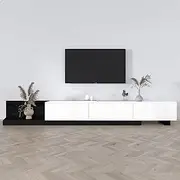 ALFORDSON Extendable TV Stand Cabinet Unit, 3 Drawers, 200-380 x 42x 30 cm, High Gloss Front, Flexible Entertainment TV Unit, Multimedia Centre, Black White