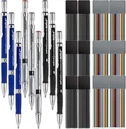 Jovitec 21 Pieces 2.0 mm Mechanical Pencil Set, 9 Pieces Automatic Pencils and 12 Cases Lead Refills (Color and Black) for Draft Drawing, Writing, Crafting, Art Sketching