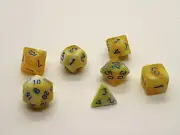 D&D RPG 7 Piece Dice Set Swirl Yellow and White With Dice Bag! 360