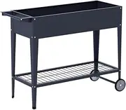 Green Fingers Garden Bed Galvanized Steel Planter Box, Gardening Supplies Plant Containers Patio, 100 x 40 x 80cm Elevated Raised Beds Rectangle with Wheels for Vegetables Flowers Herbs