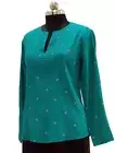 NOVAM Women's Teal Printed Split Neck 3/4 Rolled Up Sleeve Tunic Pullover Tops