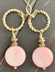 Beautiful Pink Shell and Etched Bronze Earrings. Beach Summer