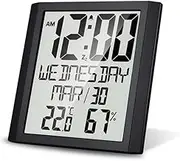 DRBASJHFO Large Digital Screen Wall Clock, Indoor Temperature & Humidity Digital Clock, Digital Wall Clock, Temperature Humidity Date Alarm, for Living Room