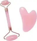 LGLAU Jade Roller and Gua Sha Stone Massage Tool Set, Natural Rose Quartz Jad...