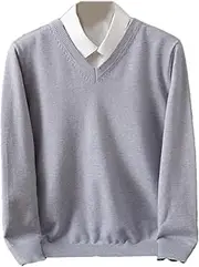 [Kiioouu] Men Jumpers Cashmere Sweater Vneck Long Sleeve Pullovers Solid Color Standard Male Woolen Knitting Tops