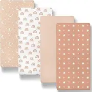 The Peanutshell Fitted Bassinet Sheets Set, Universal Fit for Oval, Rectangle, Hourglass Mattresses, Boho Rainbow