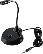 Elecom HS-MC07BK PC Microphone, Stand Mic, 3.5Φ, Small, Flexible Arm, Mute Button, Black