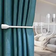 MWDSUP Foldable Curtain Holdbacks, Set of 2 Metal Foldable Decorative Curtain Hooks, Wall Mounted Window Drapery Tiebacks for Bedroom, Livingroom, Office Come with Screws, White