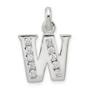 Sterling Silver White Cz Letter W Initial Pendant