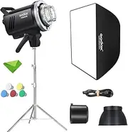 Godox MS300V 300W Studio Flash 5600±200K 0.1~1.8S Recycle Time with LED Modeling Lamp Light Strobe Flash Monolight for Studio, Portrait Photography+2.8m Stand+60x90CM Softbox(MS300 Upgraded Version)
