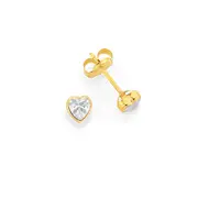 9ct Gold Cubic Zirconia Heart Stud Earrings in Clear