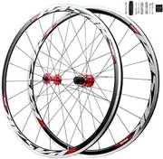Bicycle 700C Wheelset C/V Brake Road Bike Wheels Cassette Bearing Hubs for 8 9 10 11 Speed Quick Release 30mm Aluminium Alloy Double Wall Rims (Color : Red, Size : 700C)