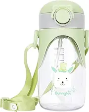 Bunnytoo Baby Sippy Cup with Straw Tritan BPA Free Leak-proof Shoulder Strap No Odor Kids Water Bottle with Calibration for Babies under 3 Years Old Home School Outdoor,400ml Green