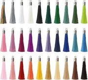 SING F LTD 120pcs Keychain Tassel Pendant with Metal Cap for Earring Bracelet Necklace DIY Projects Craft Jewelry Making Supplies Colorful Silky Tiny 30 Colors