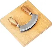 Mezzaluna Knife with Square Cutting Board Stainless Steel Ulu Knife Rocker Chopper Slicer Cutter Double Blade Chopping Knife Curved Double Blade Rocker Knife for Onion Vegetable