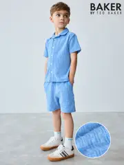 Baker by Ted Baker Blue 'T' Textured Towelling Shirt And Shorts Set (AU1984) | $97 - $104