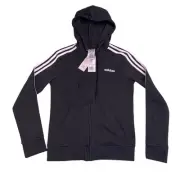 adidas Women's Essential 3-Stripe Full Zip Fleece Hoodie Black White Size Small