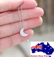 Silver Crescent Half Moon Pendant Clavicle Necklace Minimalist Women Chain