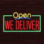 NEW "OPEN WE DELIVER" w/BORDER 33x18 INCH LED FLEX WINDOW/WALL INDOOR SIGN 35429