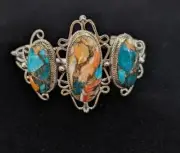 Chaco Canyon Sterling Silver 3-Stone Turquoise Spiney Oyster Cuff Bracelet-NWT-1