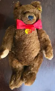 LG VINTAGE STEIFF CHOCOLATE BROWN ORIGINAL TEDDY BEAR, #0206/41 C 1984