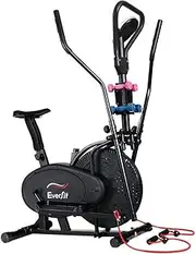 Everfit Exercise Bike, 4 in 1 Elliptical Cross Trainer Stationary Cardio Training Bicycle Indoor Cycling Gym Equipment Home Workout Lifespan Fitness, with Resistance Bands Dumbbells Black