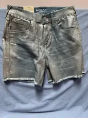 Ariat Jean Shorts Womens 28R Boyfriend Silver Metallic Gloss Cut Off Denim