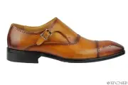 Men Handmade Brown Monk Single Strap Leather Shoe, Men Oxford Formal Dress, 7-17