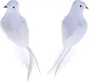 POFET 2pcs Artificial Foam Feather White Birds Decorative Fake Doves Pigeon Bird for DIY Craft Home Ornaments Garden Wedding Décor