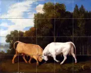 Animals George Stubbs Bulls Fighting Ceramic Mural Backsplash Bath Tile #2207