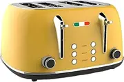Vintage Toaster – Yellow Stainless Steel 4 Slice, 1650W – Extra Wide Slots, 6 Browning Levels, Defrost & Reheat, High-Lift Lever