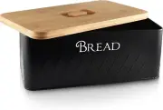Bread Box with Bamboo Cutting Board Lid Space Saving Storage Container Black