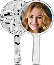 MIRRORNOVA Handheld Mirror, Water Ripples Hand Mirror with Handle for Make up, Round, Silver, Medium (4 x 8.7 inches)