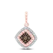 10k Rose Gold Round Brown Diamond Offset Square Pendant 1/4 Cttw