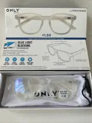 ONLY Eyewear +1.50 CLEAR Frosted Frame Reading Glasses Blue Light NEW +1.50