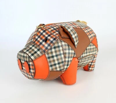 NWT Tory Burch Peggy The Pig Patchwork Leather Mini Bag, Plaid, MSRP $398