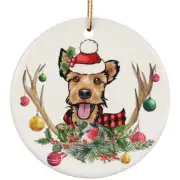 Cute Welsh Terrier Dog With Antlers Reindeer Flower Xmas Circle Ornament Gift