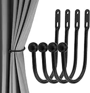 HOJLKLD Curtain Holdbacks, 4 Pack Wall Mounted Curtains Hook with Screws for Home Decor, Matte Black Decorative Drapery Curtain Tiebacks (4, Black)