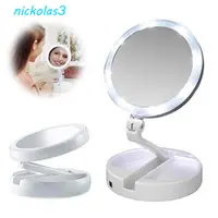 在飛比找蝦皮購物優惠-NICKOLAS折疊式雙面鏡子,10倍放大無打孔LED化妝鏡