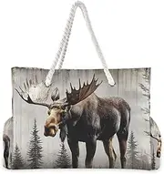 [YXYZRMY] Moose Retro Forest Beach Bag for Women Large Beach Tote Bag Zipper for Swim Gym Travel Daily