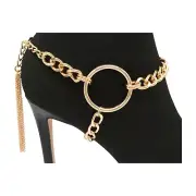 Women Gold Chain Boot Bracelet Shoe Circle Under Charm Tassel Fringe Biker Style