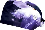 [YTYVAGT] 2-Pc,Scrub Bouffant Caps,Workout Hat with Sweatband Headgear for Women,Flowers Abstract Purple Pattern